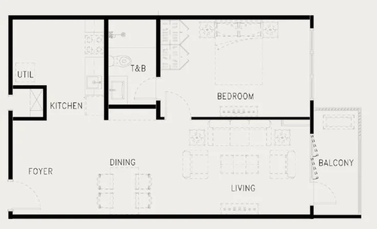 One Bedroom Unit Floorplan - Mergent Residences